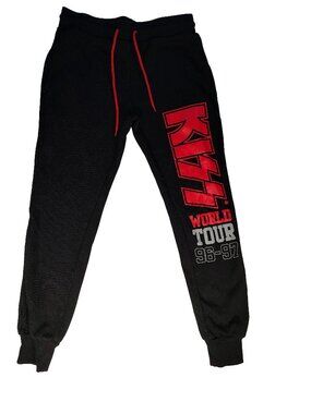 Men's Size XS Black & Red Kiss Rock Band Logo Branded Drawstring Sweatpants